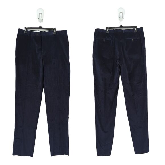 Canali Men IT 54 US 37 Stretch Trousers Navy Blue Straight Leg Velvet Corduroy